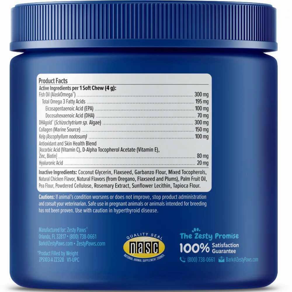 10% OFF: Zesty Paws Senior Advanced Omega Bites Chicken Flavor Dog Supplement Chews 90ct