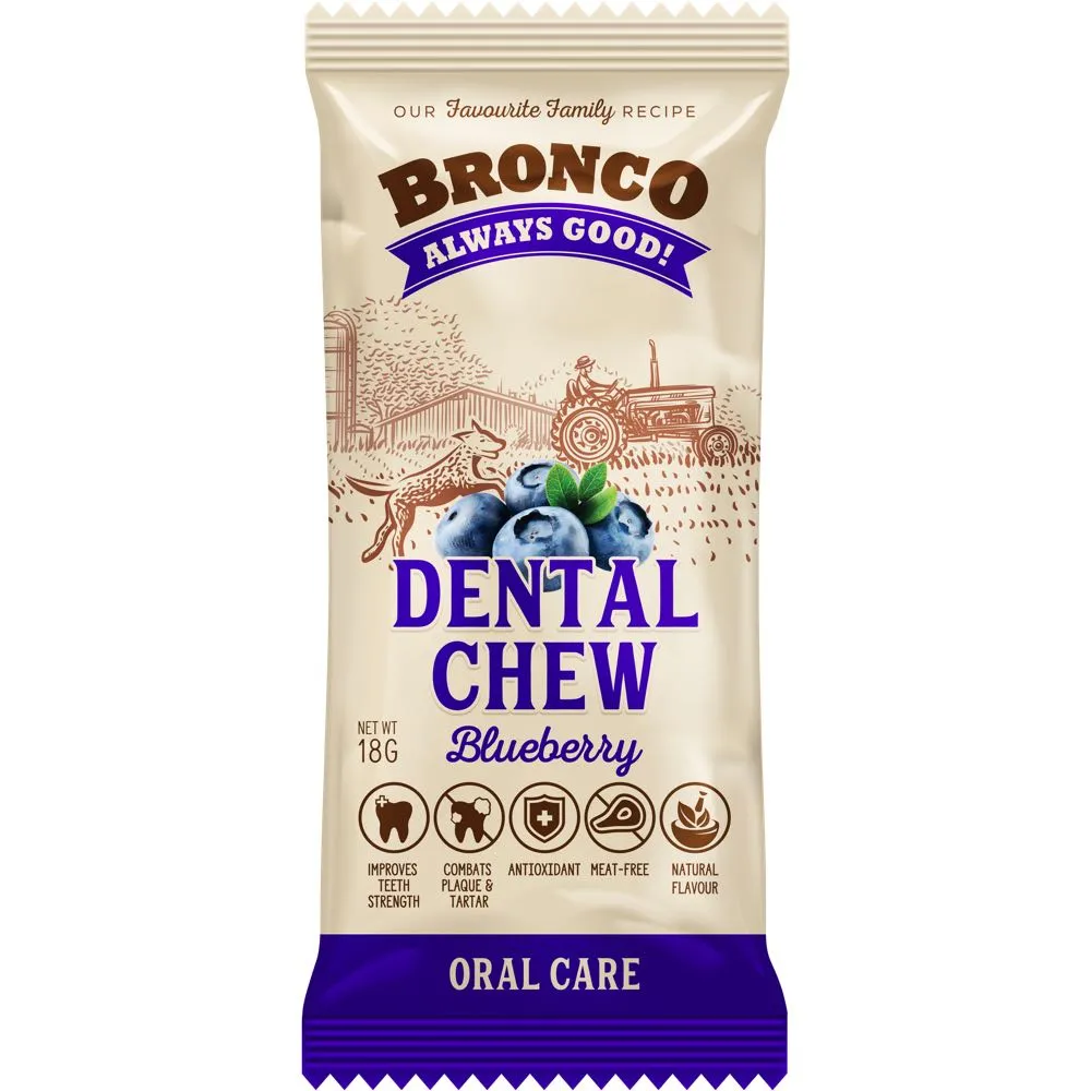 12 FOR $10: Bronco Dental Chew Blueberry Dog Treat 18g no pull dog harness nylon dog leash dog walking set dog vest harness pet lead