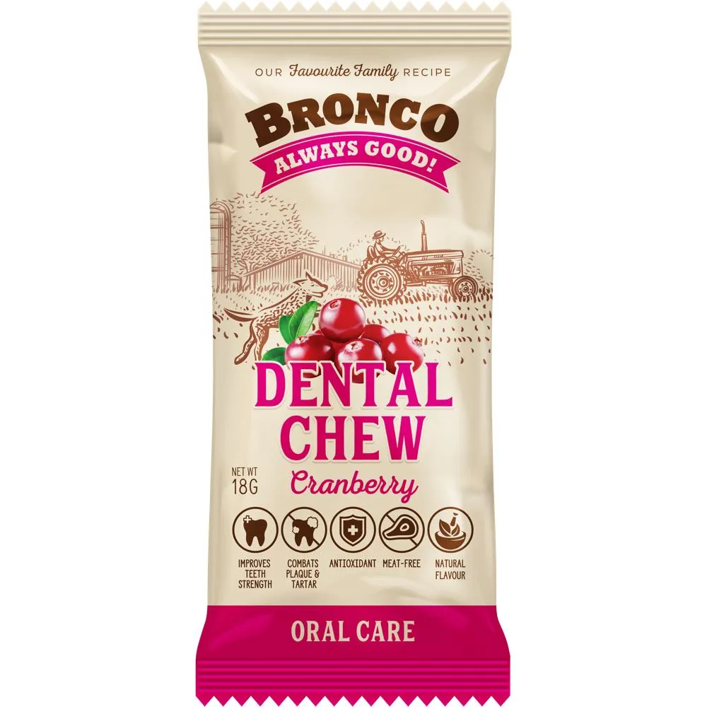 12 FOR $10: Bronco Dental Chew Cranberry Dog Treat 18g no pull dog harness nylon dog leash dog walking set dog vest harness pet lead