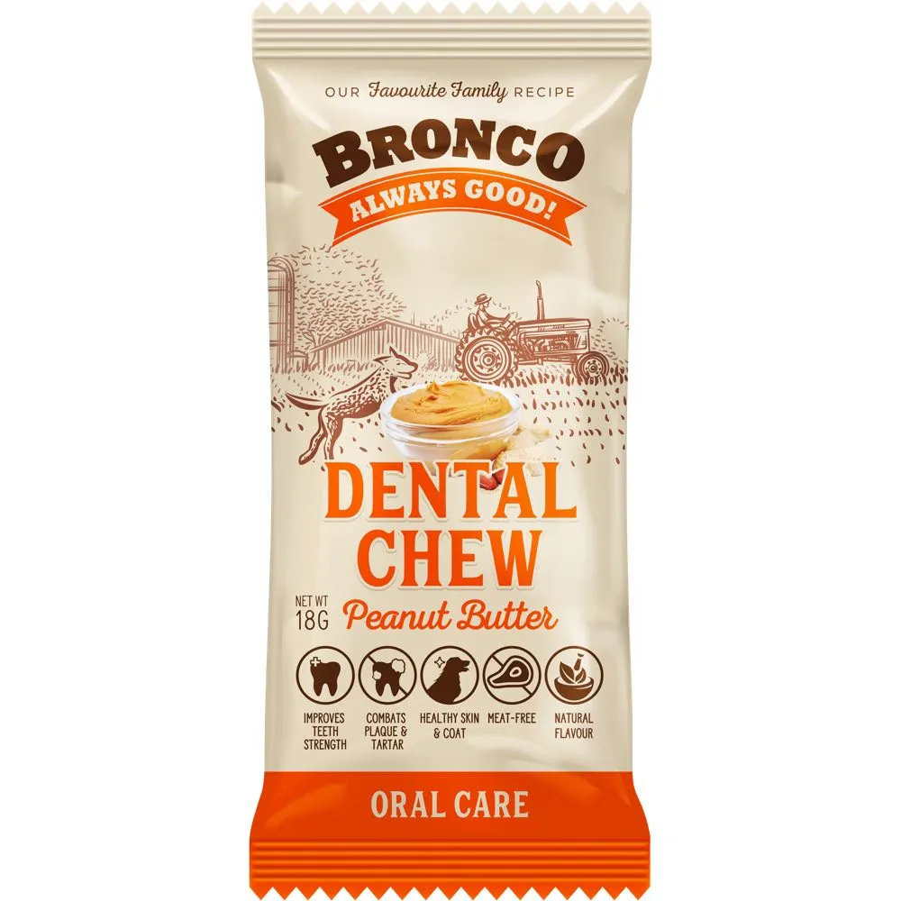 12 FOR $10: Bronco Dental Chew Peanut Butter Dog Treat 18g no pull dog harness nylon dog leash dog walking set dog vest harness pet lead