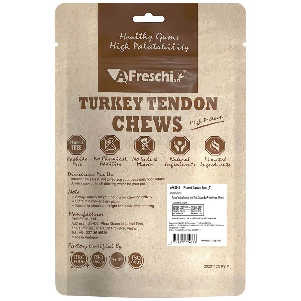 15% OFF: AFreschi Turkey Tendon Pressed Bone Dog Chews 110g