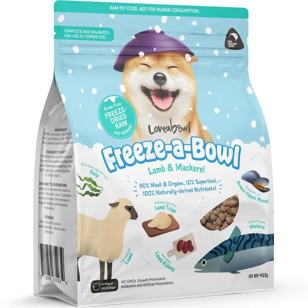 15% OFF: Loveabowl Freeze-A-Bowl Lamb & Mackerel Grain-Free Freeze-Dried Raw Dog Food