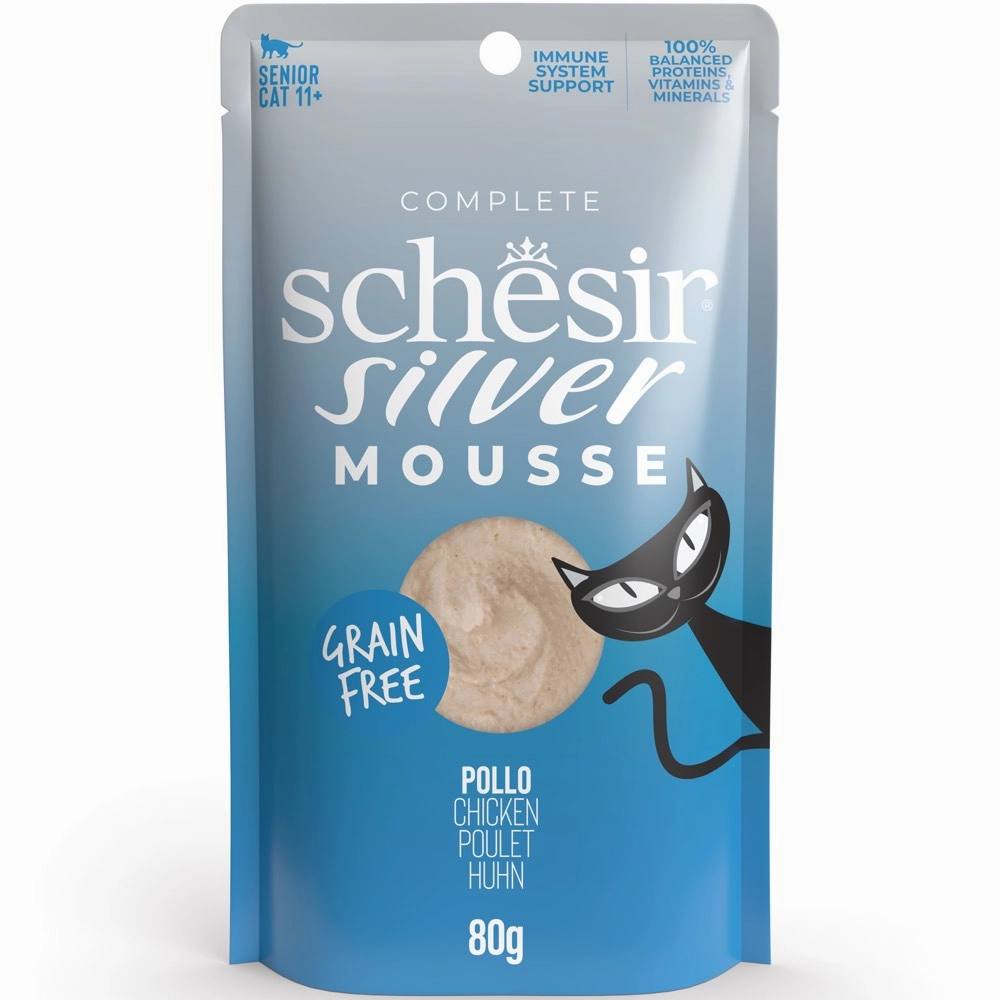 15% OFF (Exp 21Oct25): Schesir Silver Mousse Chicken Grain-Free Senior Pouch Cat Food 80g cat food cans soft cat food high protein cat food natural cat food senior cat food