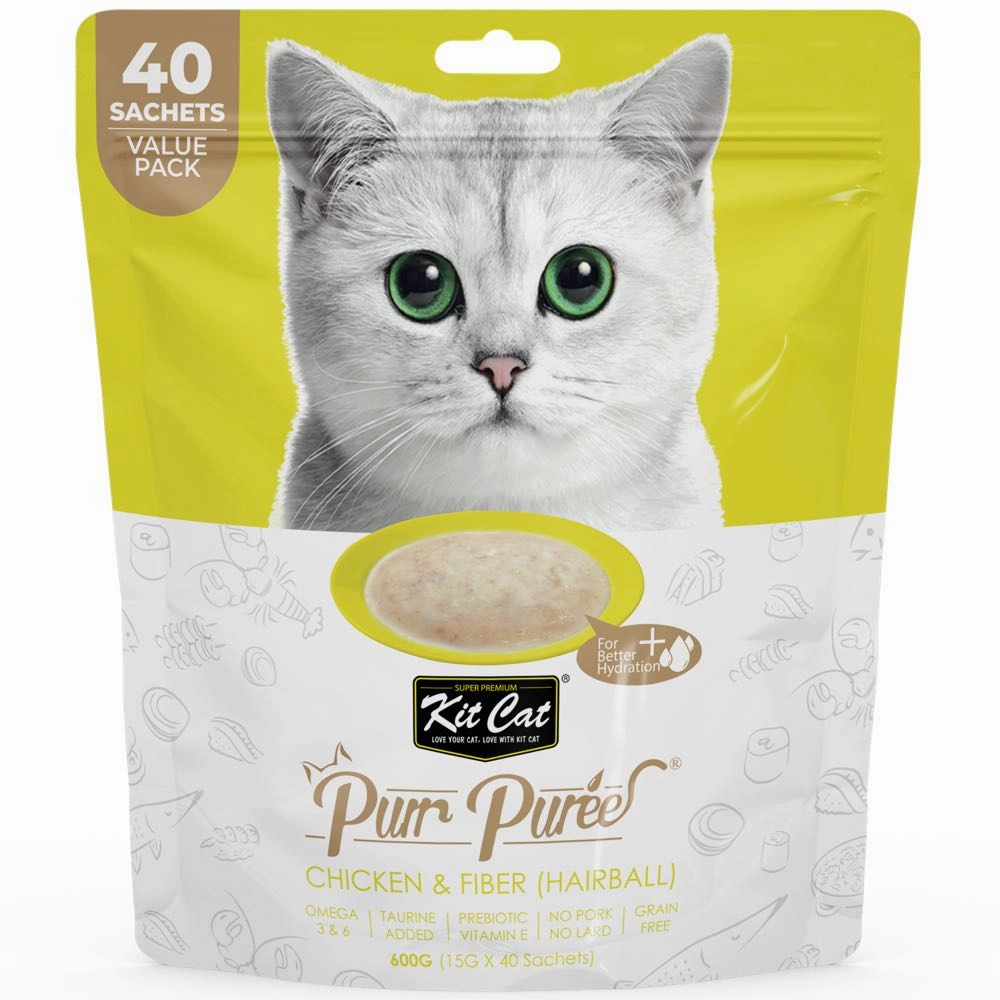 15% OFF: Kit Cat Purr Puree Chicken & Fiber Grain-Free Liquid Cat Treats 600g cat snacks catnip treats healthy cat food cat reward treats low calorie cat food