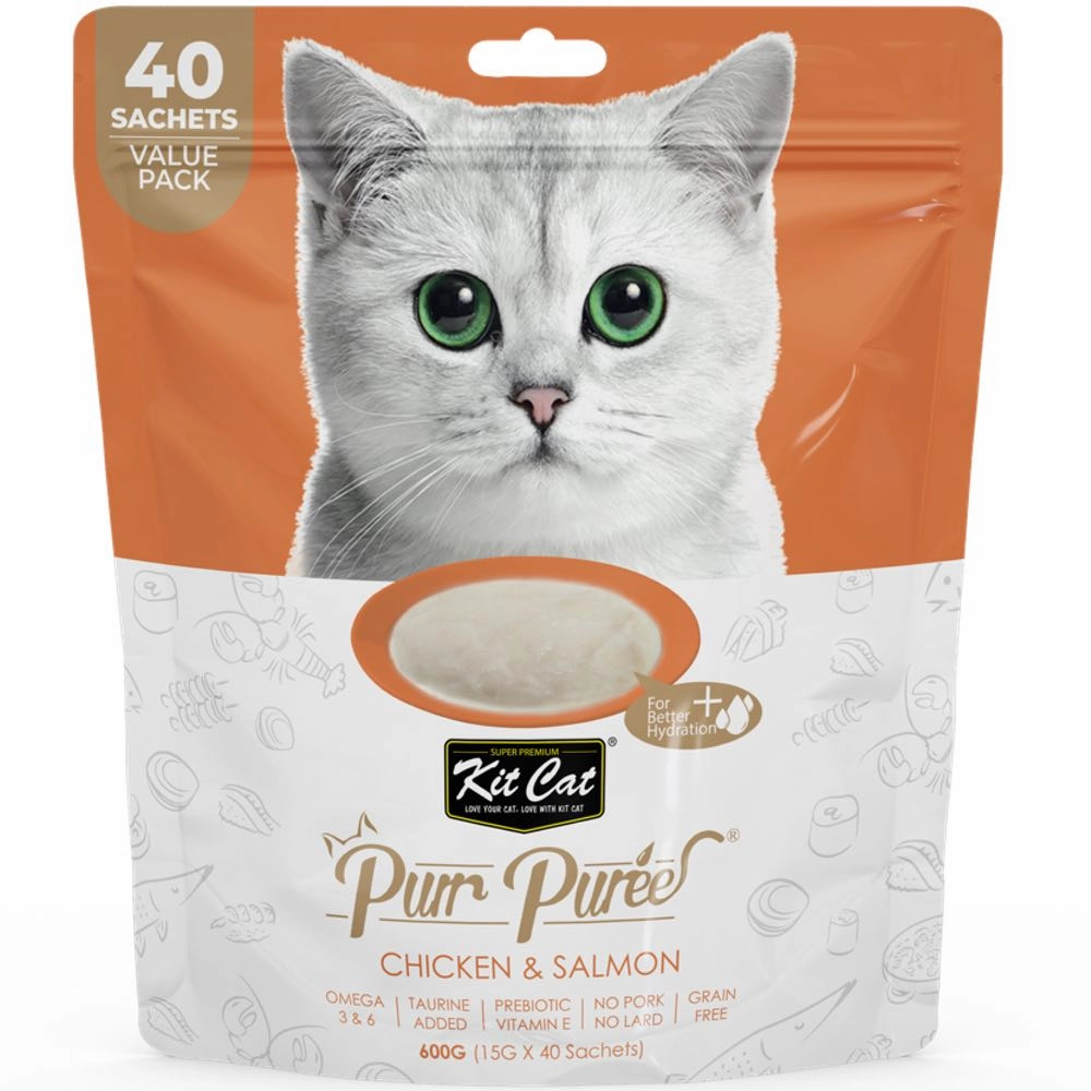 15% OFF: Kit Cat Purr Puree Chicken & Salmon Grain-Free Liquid Cat Treats 600g cat snacks catnip treats healthy cat food cat reward treats low calorie cat food