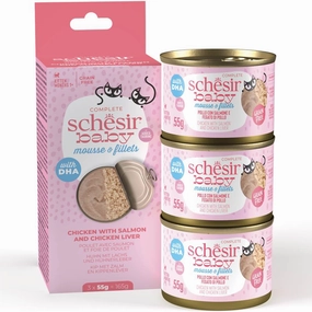 15% OFF: Schesir Baby Mousse & Fillets Chicken With Salmon & Chicken Liver Grain-Free Kitten Canned Cat Food 55g x 3 cat general supplies cat toys cat grooming cat food cat litter