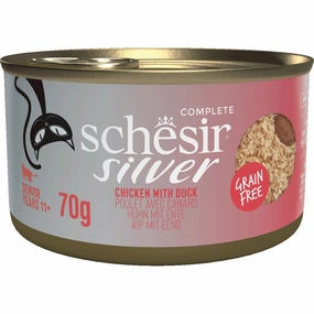 15% OFF: Schesir Silver Chicken With Duck in Broth Grain-Free Senior Canned Cat Food 70g cat food cans soft cat food high protein cat food natural cat food senior cat food