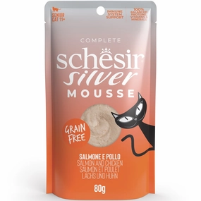 15% OFF: Schesir Silver Mousse Salmon & Chicken Grain-Free Senior Pouch Cat Food 80g cat food cans soft cat food high protein cat food natural cat food senior cat food