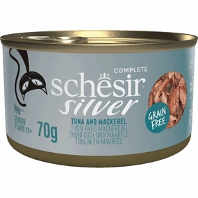 15% OFF: Schesir Silver Tuna & Mackerel in Broth Grain-Free Senior Canned Cat Food 70g cat food cans soft cat food high protein cat food natural cat food senior cat food