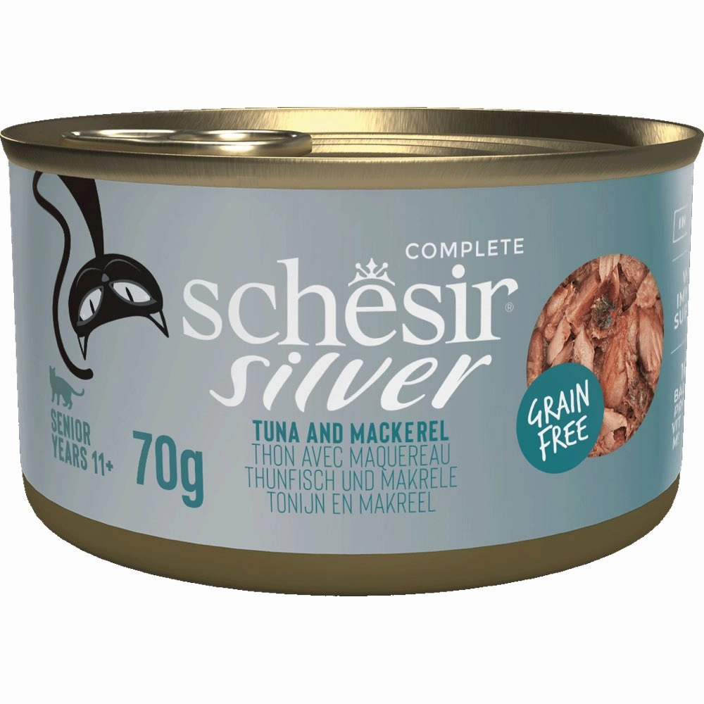 15% OFF: Schesir Silver Tuna & Mackerel in Broth Grain-Free Senior Canned Cat Food 70g cat general supplies cat toys cat grooming cat food cat litter