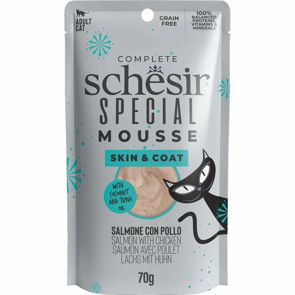 15% OFF: Schesir Special Mousse Skin & Coat Salmon With Chicken Grain-Free Adult Pouch Cat Food 70g cat general supplies cat toys cat grooming cat food cat litter