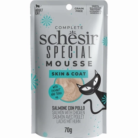 15% OFF: Schesir Special Mousse Skin & Coat Salmon With Chicken Grain-Free Adult Pouch Cat Food 70g cat general supplies cat toys cat grooming cat food cat litter