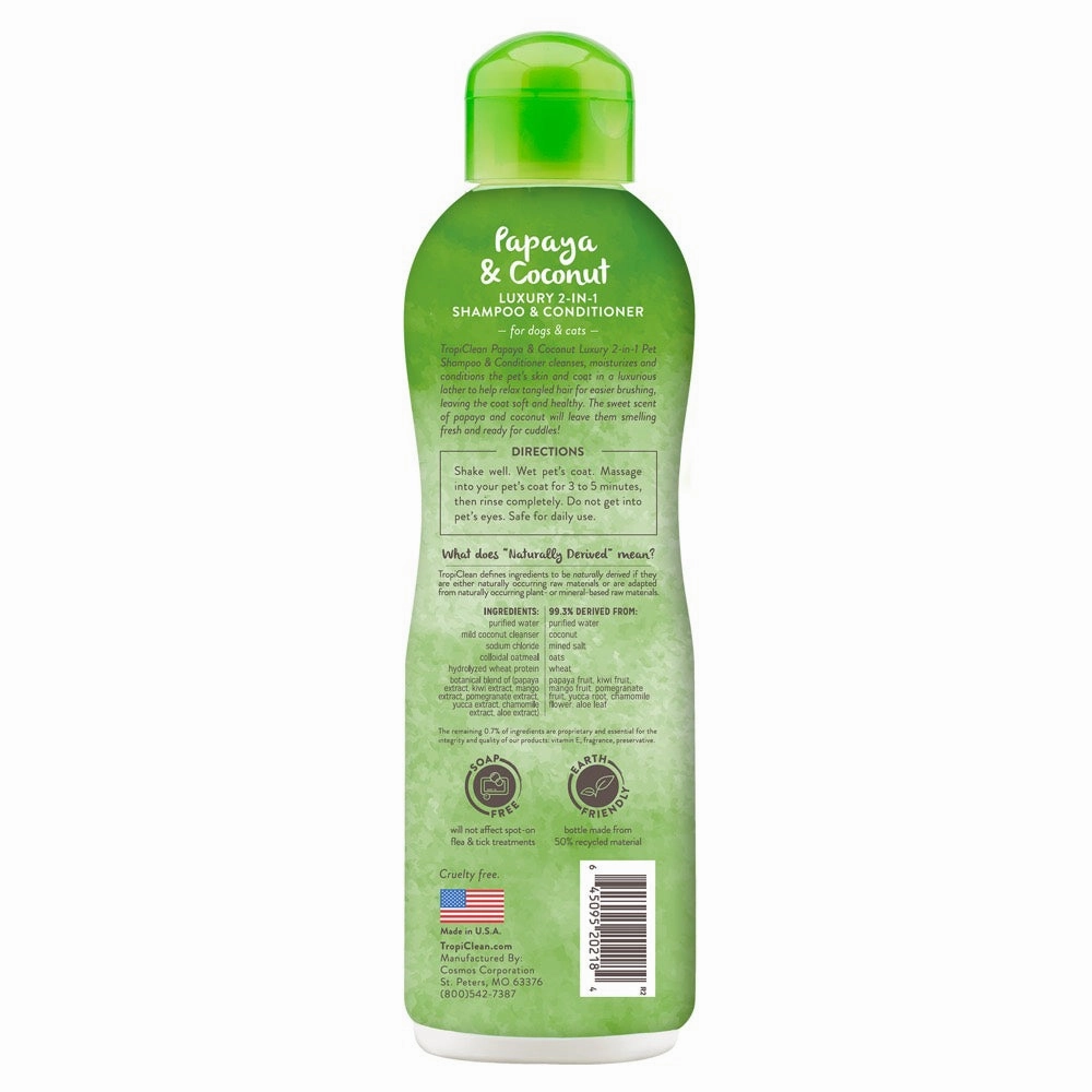 15% OFF: Tropiclean Luxury 2-in-1 Papaya & Coconut Pet Shampoo & Conditioner 12oz