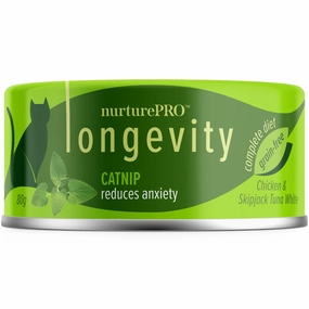 18% OFF: Nurture Pro Longevity Chicken & Skipjack Tuna White Meat With Catnip Canned Cat Food 80g cat food cans soft cat food high protein cat food natural cat food senior cat food