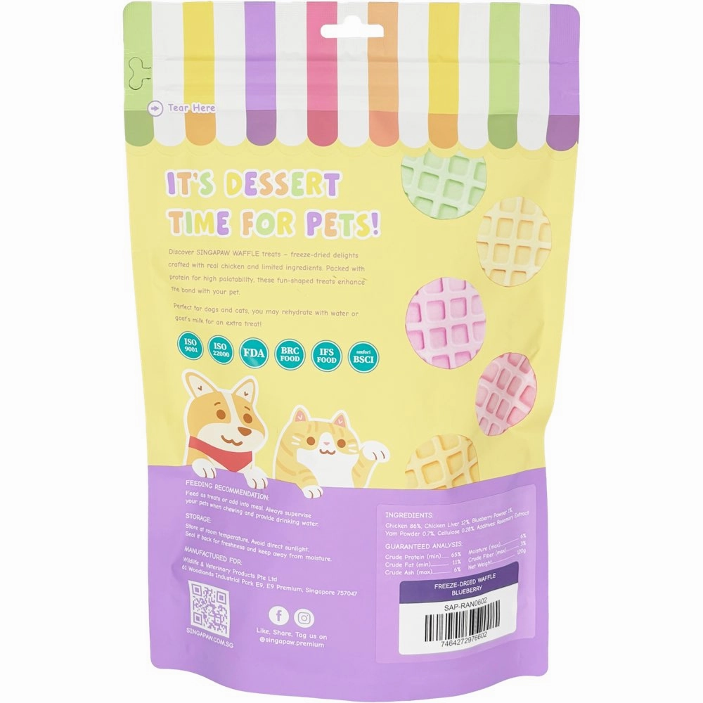 18% OFF: Singapaw Waffle Chicken & Blueberry Grain-Free Freeze-Dried Treats For Cats & Dogs 120g