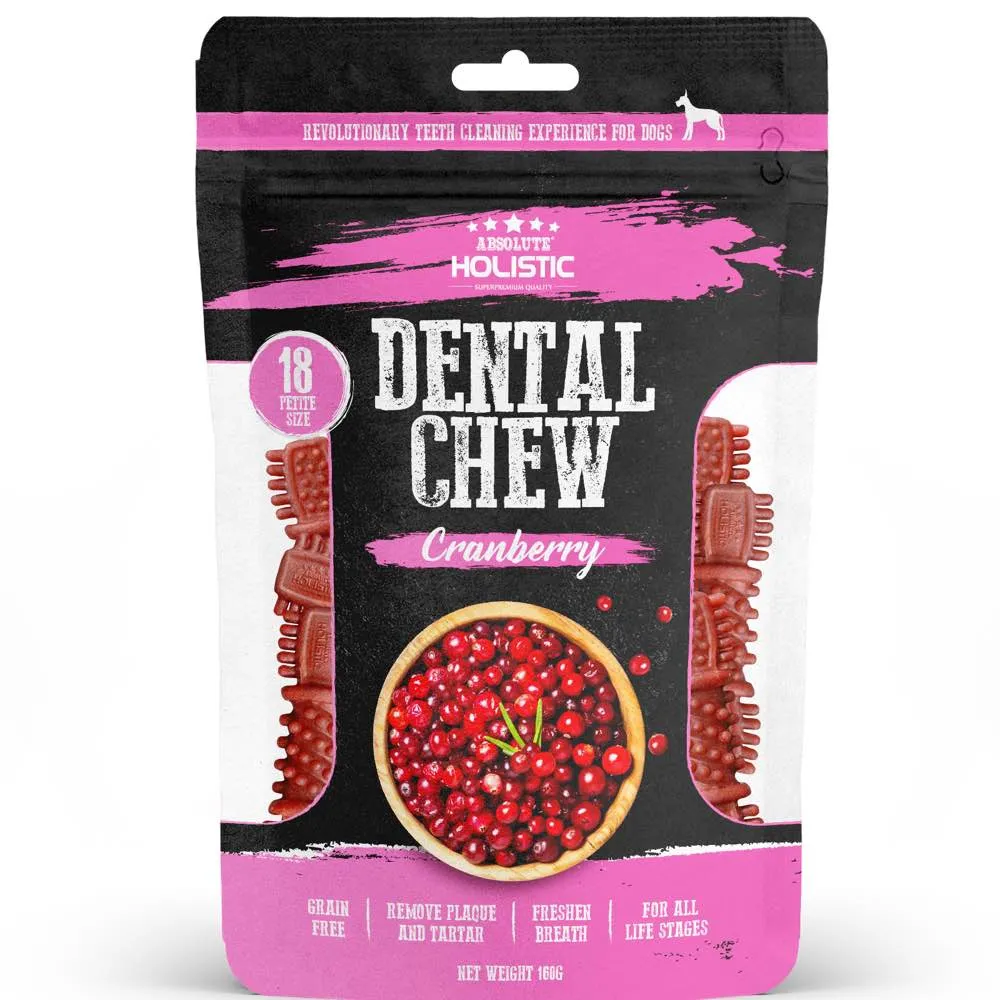2 FOR $12.80: Absolute Holistic Dental Chew Cranberry Value Pack 160g dog grooming shampoo collar crate feeding supplies