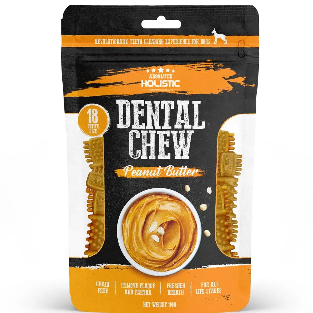 2 FOR $12.80: Absolute Holistic Dental Chew Peanut Butter Value Pack 160g dog grooming shampoo collar crate feeding supplies