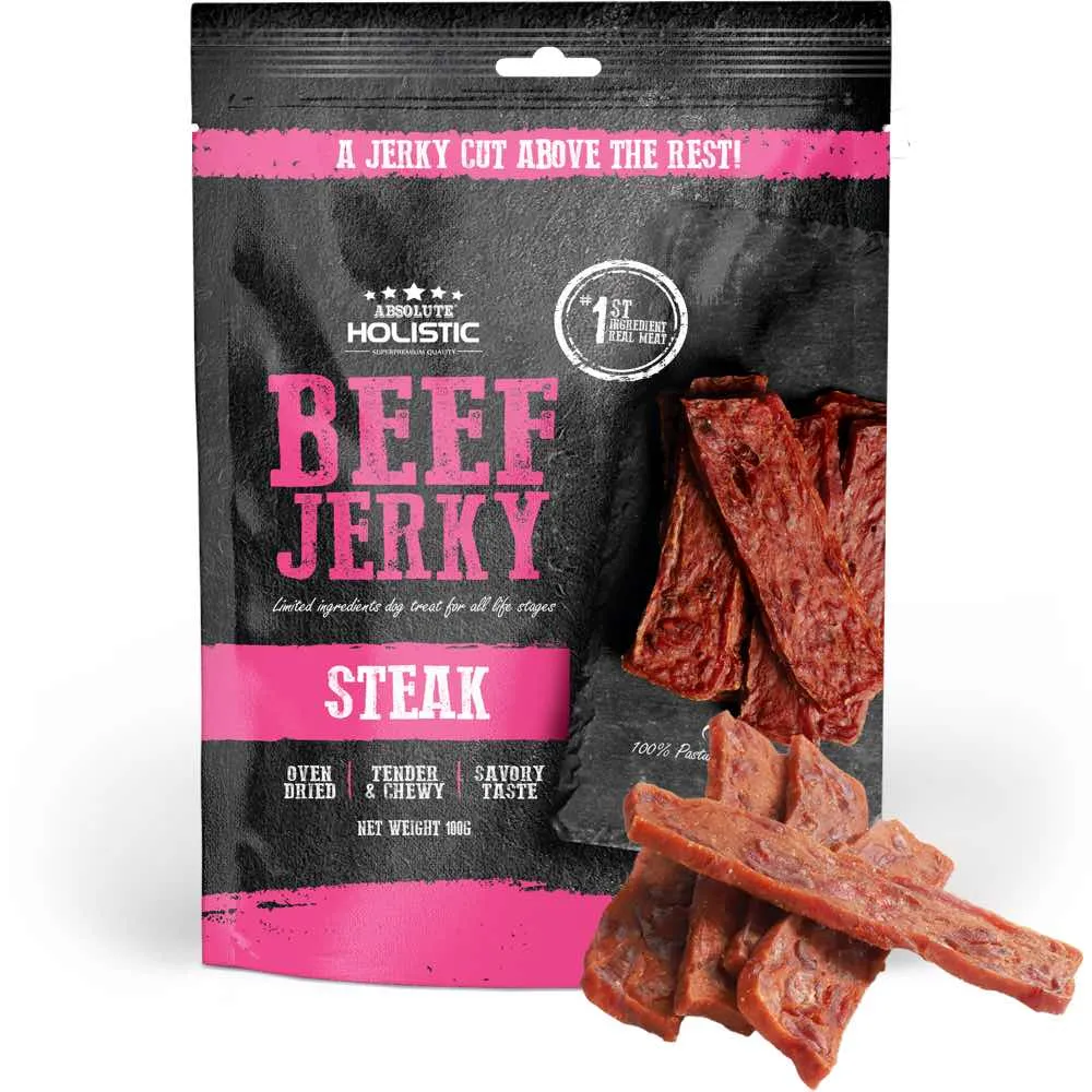 20% OFF: Absolute Holistic Beef Jerky Steak Dog Treats 100g dog grooming shampoo collar crate feeding supplies
