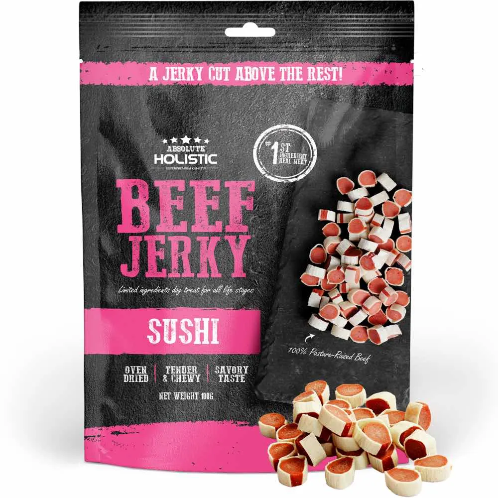 20% OFF: Absolute Holistic Beef Jerky Sushi Dog Treats 100g dog grooming shampoo collar crate feeding supplies