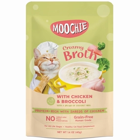20% OFF: Moochie Creamy Broths With Chicken & Broccoli Grain-Free Pouch Cat Food 40g x 16 dog travel bag car seat cover pet carrier for car training leash dog training whistle