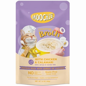 20% OFF: Moochie Creamy Broths With Chicken & Calamari Grain-Free Pouch Cat Food 40g x 16 cat snacks catnip treats healthy cat food cat reward treats low calorie cat food