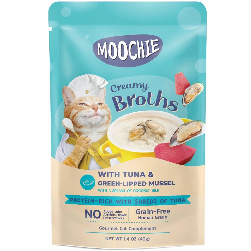 20% OFF: Moochie Creamy Broths With Tuna & Green-Lipped Mussel Grain-Free Pouch Cat Food 40g x 16 dog travel bag car seat cover pet carrier for car training leash dog training whistle