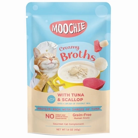 20% OFF: Moochie Creamy Broths With Tuna & Scallop Grain-Free Pouch Cat Food 40g x 16 cat general supplies cat toys cat grooming cat food cat litter
