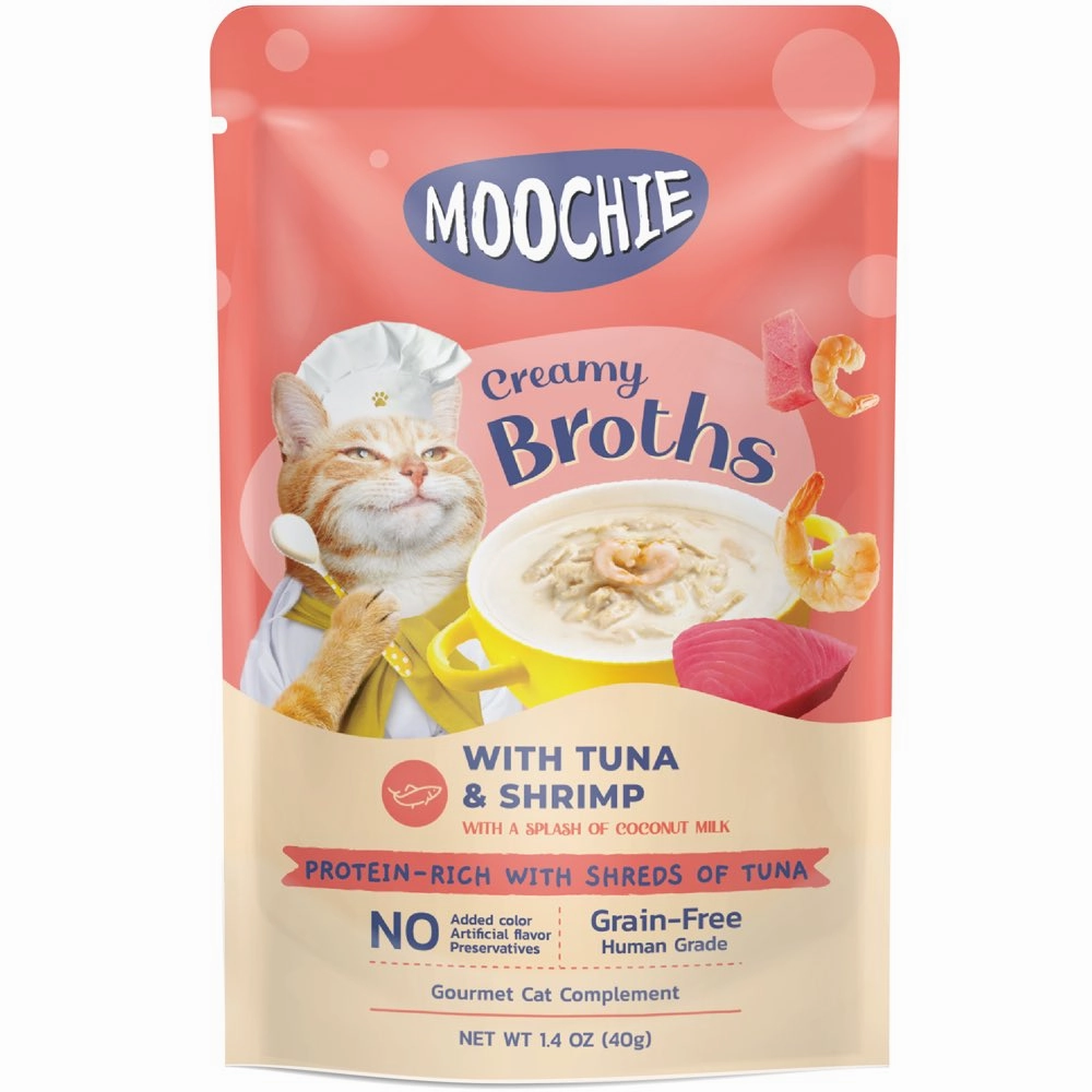 20% OFF: Moochie Creamy Broths With Tuna & Shrimp Grain-Free Pouch Cat Food 40g x 16 dog travel bag car seat cover pet carrier for car training leash dog training whistle