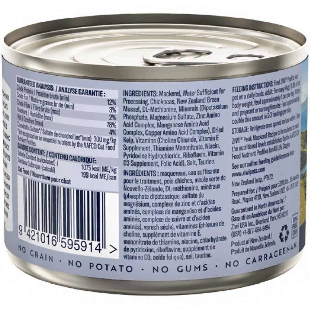 20% OFF: Ziwi Peak Mackerel Grain-Free Canned Cat Food 185g