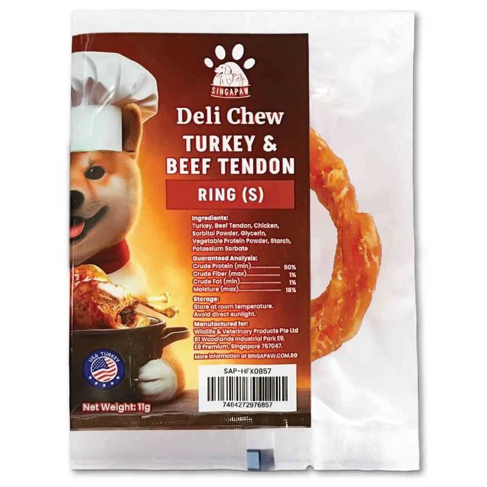 25% OFF: Singapaw Deli Chew Turkey & Beef Tendon Ring Dog Chew (Small) 11g no pull dog harness nylon dog leash dog walking set dog vest harness pet lead