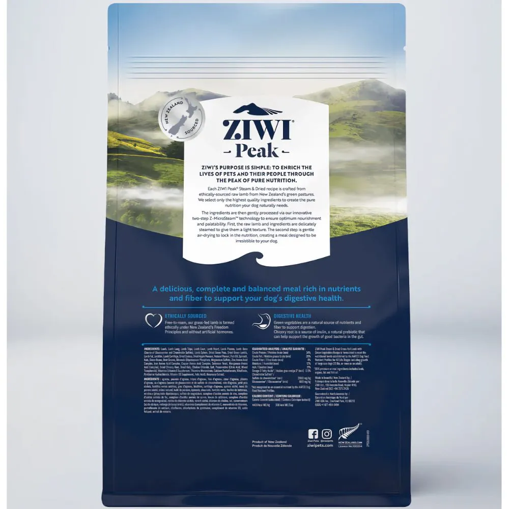 25% OFF: Ziwi Peak Grass Fed Lamb With Green Vegetables Recipe Steam & Dried Dog Food