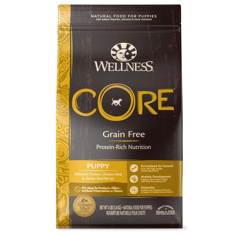 '30% OFF 4lb (Exp 9Sep) FREE DENTAL TREATS': Wellness CORE Grain-Free Puppy Dry Dog Food dog grooming shampoo collar crate feeding supplies