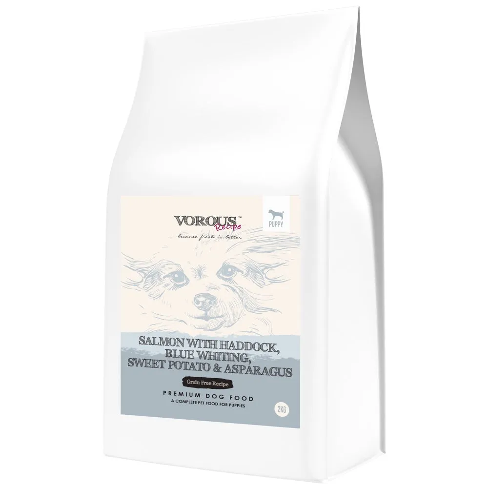 30% OFF: Vorous Salmon With Haddock, Blue Whiting, Sweet Potato & Asparagus Puppy Grain-Free Dry Dog Food