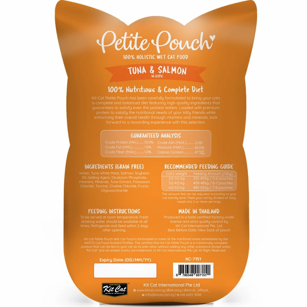 30% OFF: Kit Cat Petite Pouch Tuna & Salmon In Aspic Grain-Free Pouch Cat Food 70g x 12