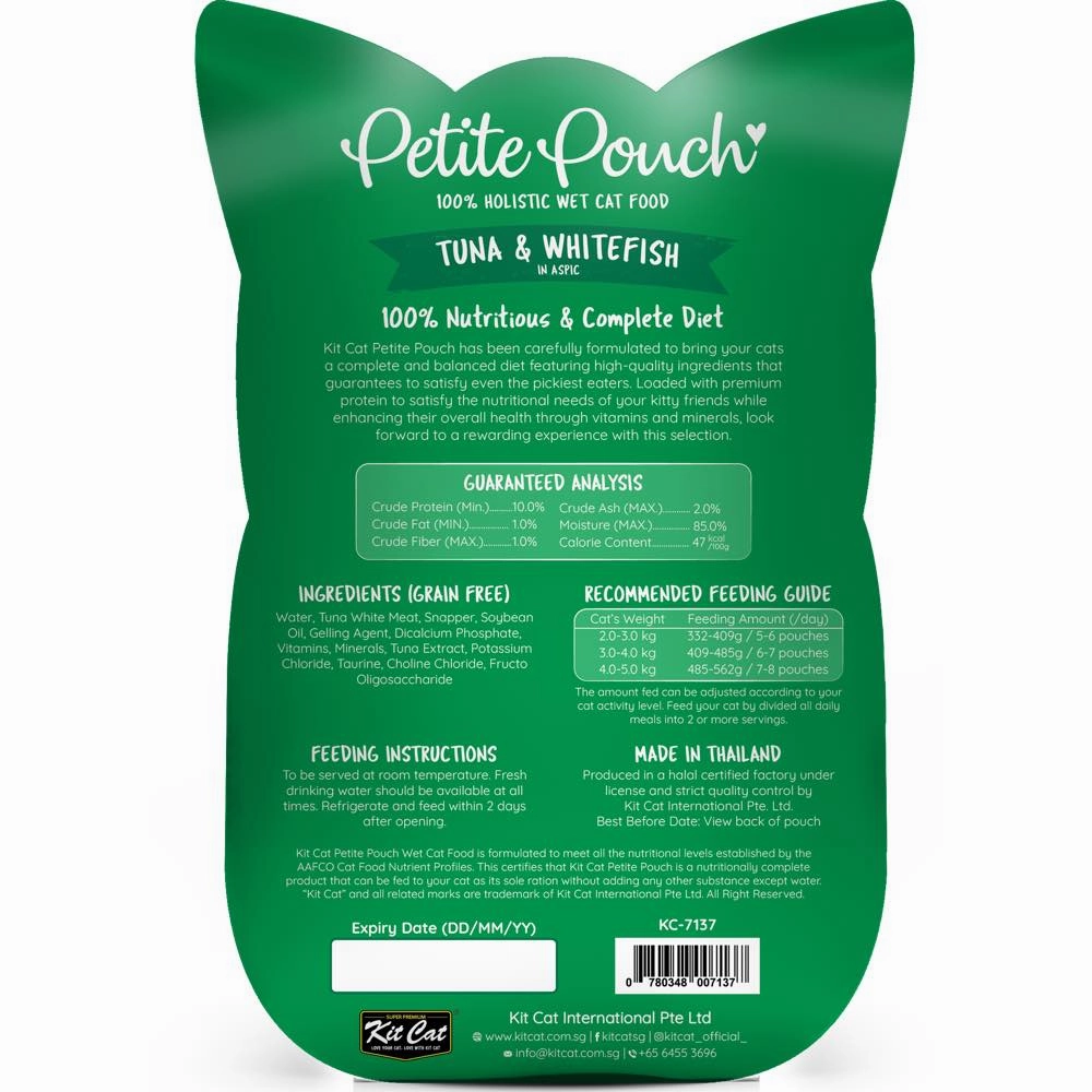 30% OFF: Kit Cat Petite Pouch Tuna & Whitefish In Aspic Grain-Free Pouch Cat Food 70g x 12