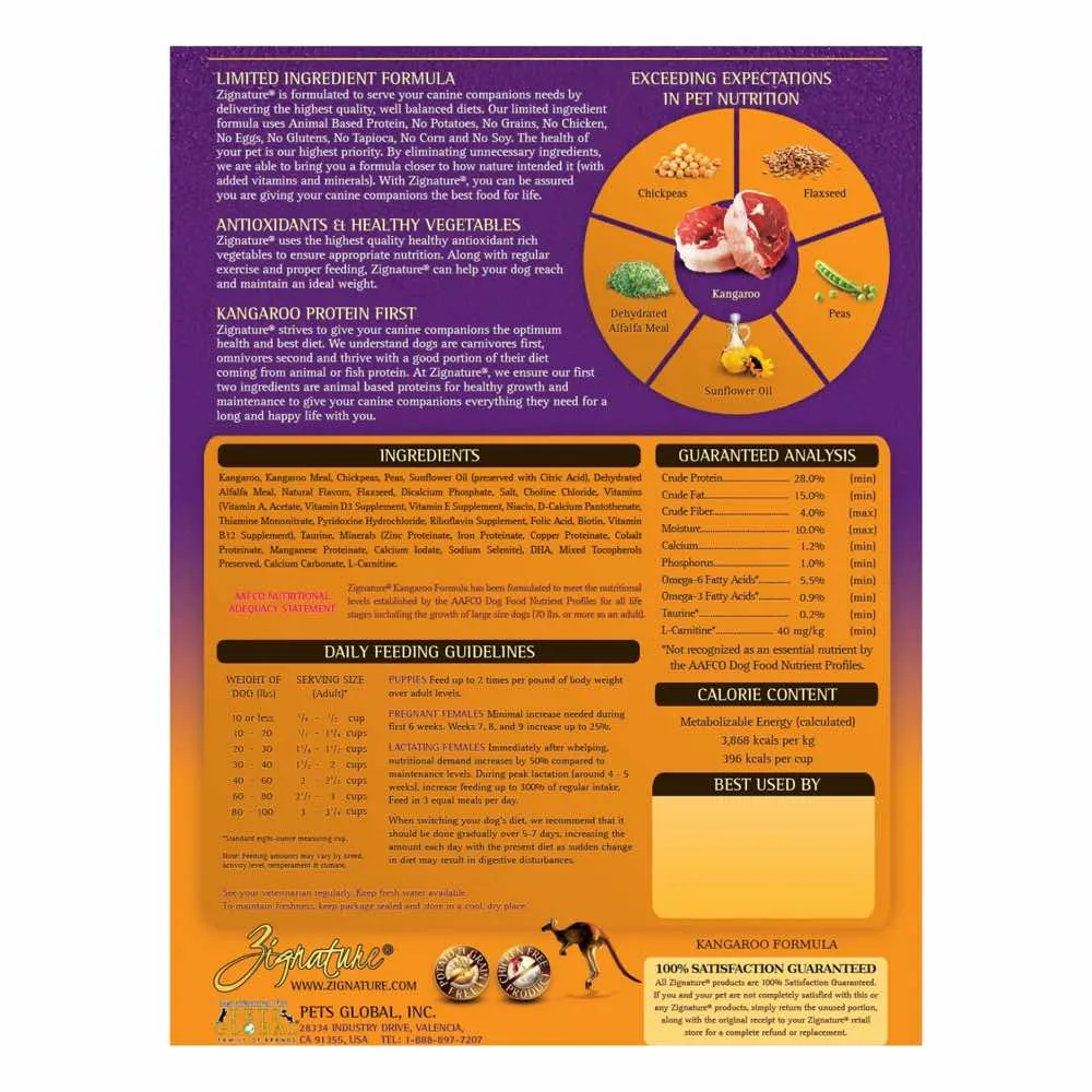 33% OFF: Zignature Kangaroo Grain Free Dry Dog Food 25lb