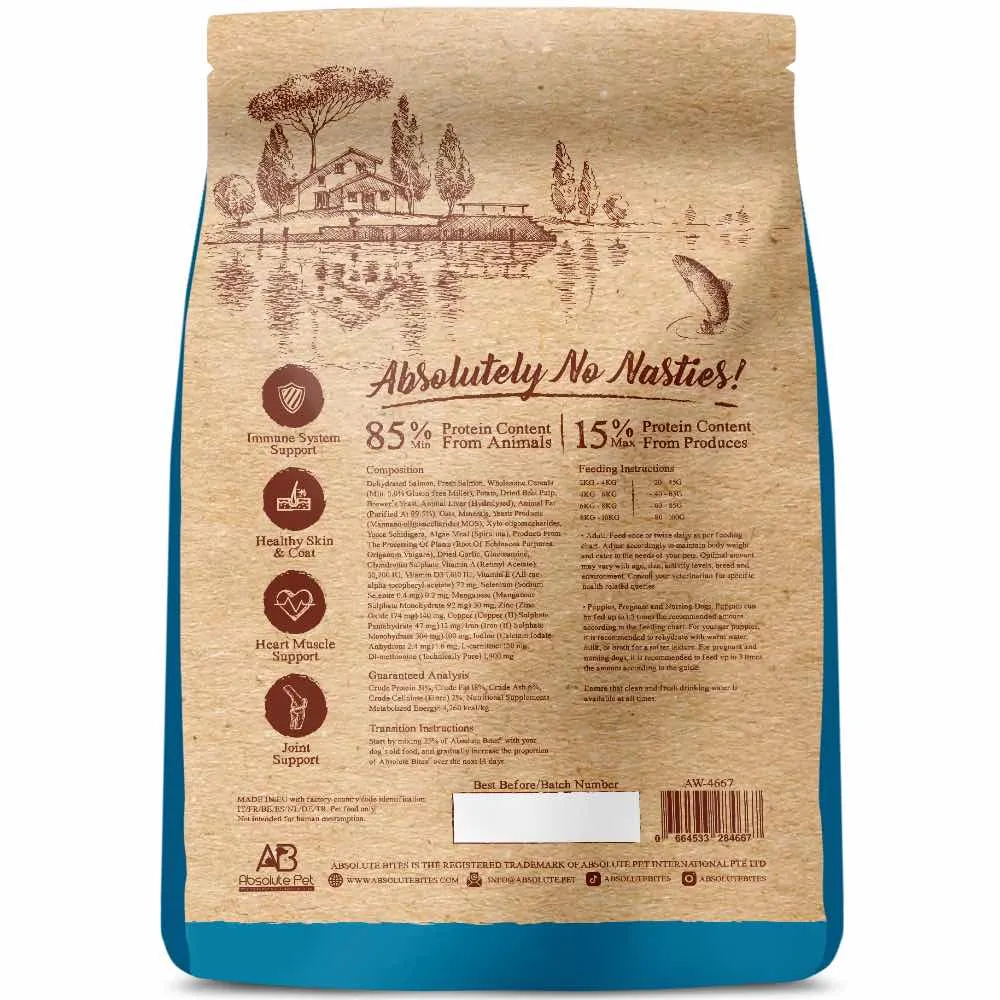 '35% OFF 3.3lb(Exp 5Nov25) FREE TREATS': Absolute Bites Wild Age Salmon & Potato Complete Dry Dog Food