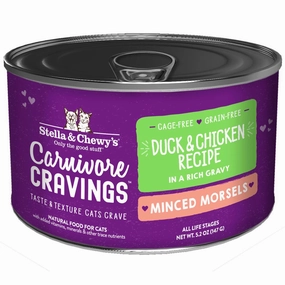 3 FOR $14.40: Stella & Chewy Carnivore Cravings Minced Morsels Duck & Chicken In Gravy Grain-Free Canned Cat Food 5.2oz cat snacks catnip treats healthy cat food cat reward treats low calorie cat food