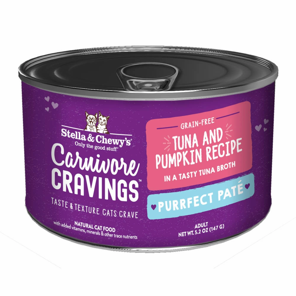 3 FOR $14.40: Stella & Chewy's Carnivore Cravings Purrfect Pate Tuna & Pumpkin in Broth Grain-Free Canned Cat Food 5.2oz cat snacks catnip treats healthy cat food cat reward treats low calorie cat food