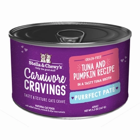 3 FOR $14.40: Stella & Chewy's Carnivore Cravings Purrfect Pate Tuna & Pumpkin in Broth Grain-Free Canned Cat Food 5.2oz cat snacks catnip treats healthy cat food cat reward treats low calorie cat food