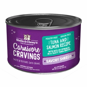 3 FOR $14.40: Stella & Chewy's Carnivore Cravings Savory Shreds Tuna & Salmon in Broth Grain-Free Canned Cat Food 5.2oz dry cat food cat treats grain free cat food kitten treats cat dental treats