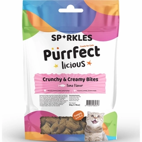 3 FOR $8.80: Sparkles Purrfectlicious Crunchy & Creamy Bites Tuna Cat Treats 50g cat snacks catnip treats healthy cat food cat reward treats low calorie cat food