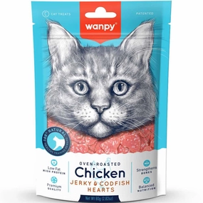 3 FOR $9.90: Wanpy Oven-Roasted Chicken Jerky & Codfish Hearts Cat Treats 80g dog chew toys dog dental chews durable chew toys puppy chew toy bone chew