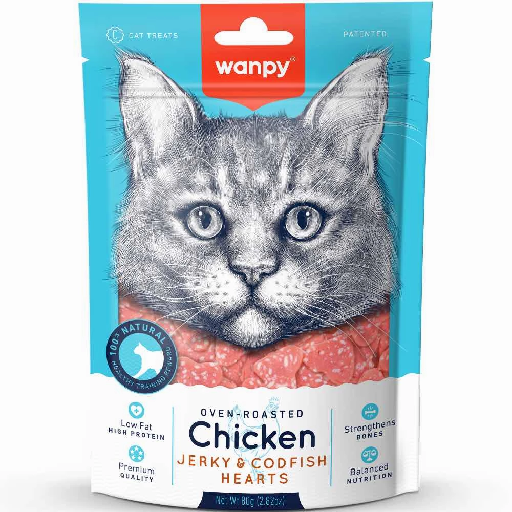3 FOR $9.90: Wanpy Oven-Roasted Chicken Jerky & Codfish Hearts Cat Treats 80g dry cat food cat treats grain free cat food kitten treats cat dental treats