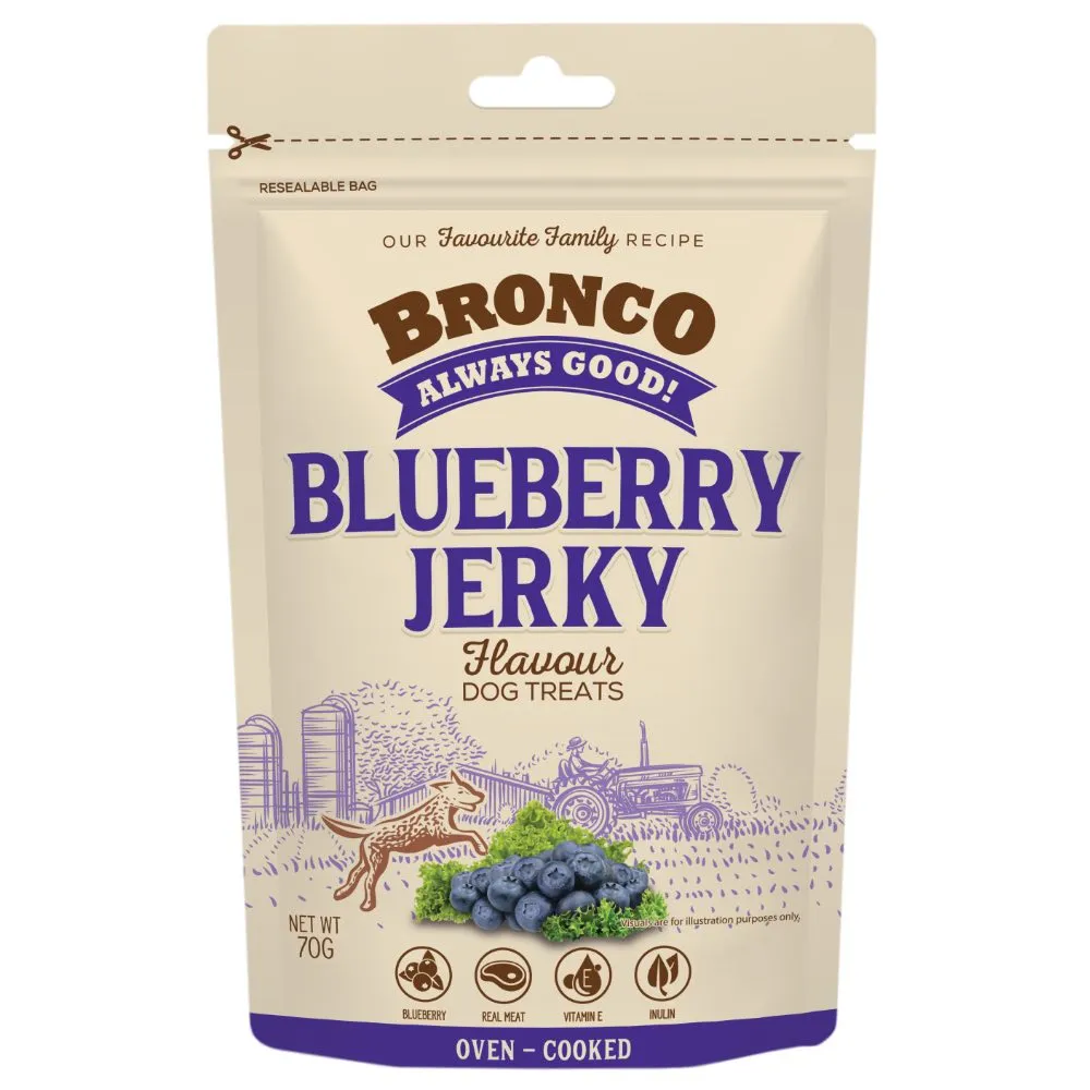 4 FOR $11.50: Bronco Jerky Blueberry Flavour Dog Treats 70g no pull dog harness nylon dog leash dog walking set dog vest harness pet lead