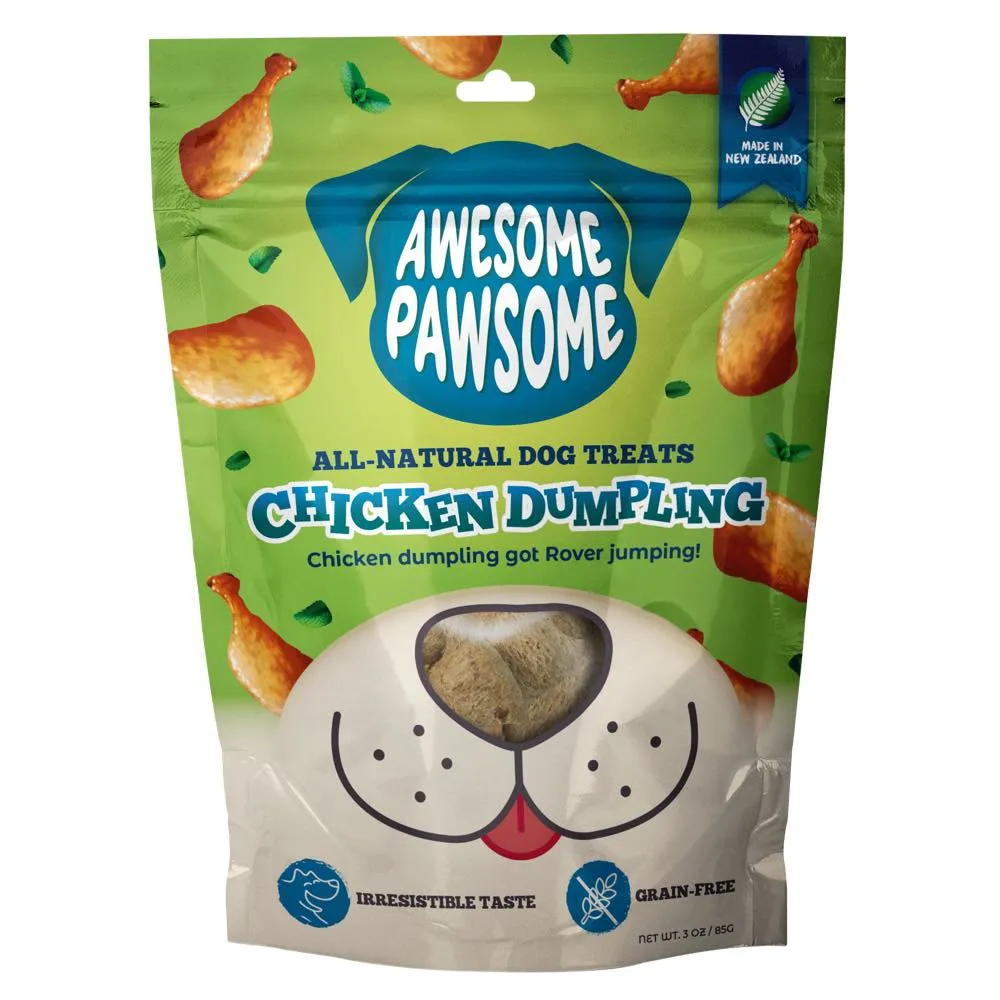 4 FOR $14: Awesome Pawsome Chicken Dumpling Grain-Free Dog Treats 3oz dog supplies dog food toys accessories dog bed