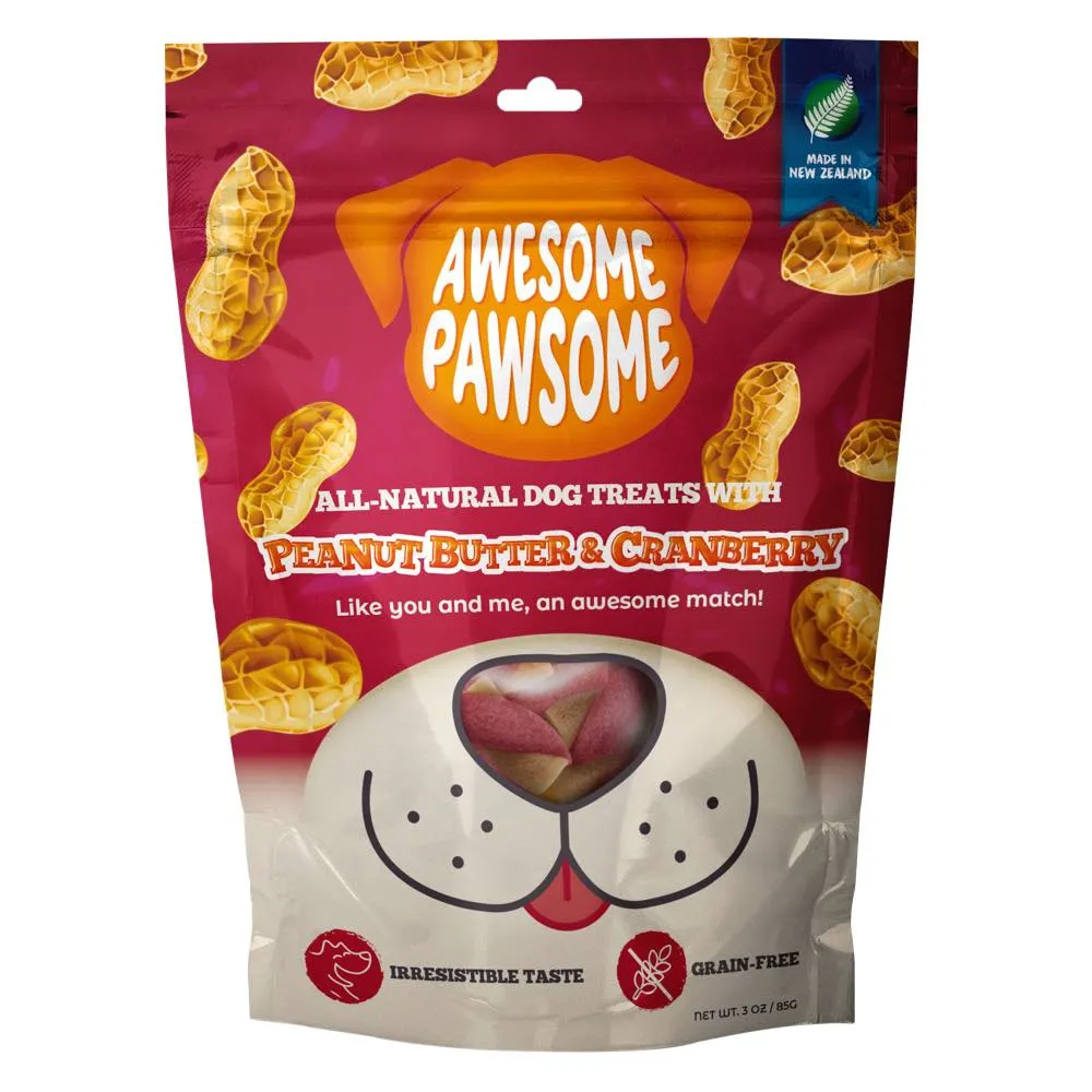 4 FOR $14: Awesome Pawsome Peanut Butter & Cranberry Grain-Free Dog Treats 3oz dog toys interactive dog toy plush dog toy dog rope toy squeaky toy