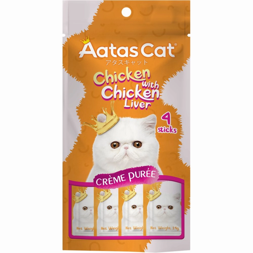 4 FOR $12: Aatas Cat Creme Puree Chicken With Chicken Liver Grain-Free Liquid Cat Treats 56g dog chew toys dog dental chews durable chew toys puppy chew toy bone chew