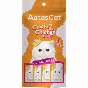 4 FOR $12: Aatas Cat Creme Puree Chicken With Chicken Liver Grain-Free Liquid Cat Treats 56g dog chew toys dog dental chews durable chew toys puppy chew toy bone chew