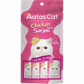 4 FOR $12: Aatas Cat Creme Puree Chicken With Surimi Grain-Free Liquid Cat Treats 56g dog chew toys dog dental chews durable chew toys puppy chew toy bone chew